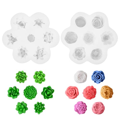 2 Stk Kerzen Formen Kombination, Kerzen Silikonform Kaktus und Kerzen Silikonform Blumen, Saftige Kaktus Silikonformen Gießformen Epoxidharz Formen Gießformen (Blume+Kaktus) von LongHoneySong