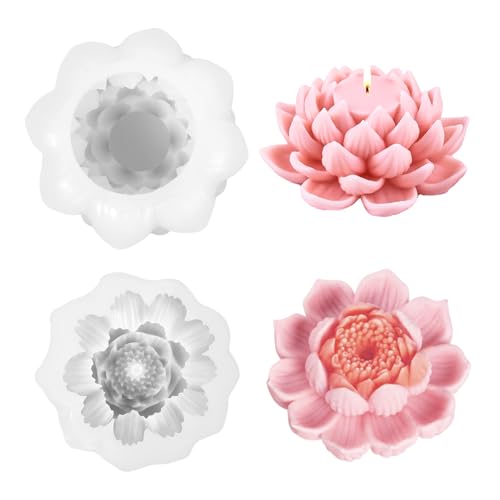 2 Stück Kerzen Formen Silikon Lotus+Lotusbloem Silikonformen Gießformen Silikonform Blumen 3D Kerzenformen zum Gießen von LongHoneySong