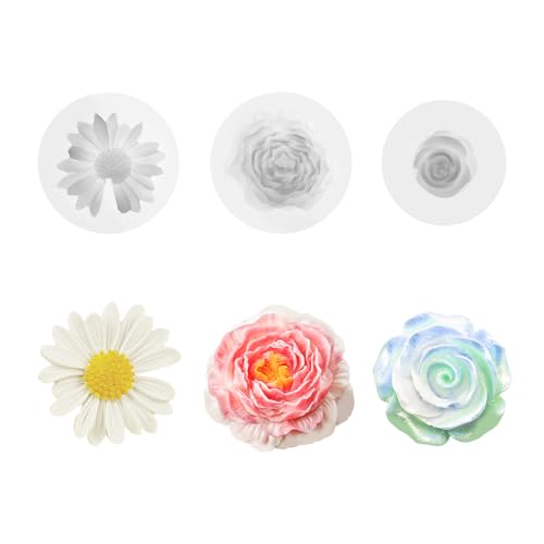 3 Stück Kerzen Formen Silikon Chrysant Rosen Pfingstrose Silikonformen Gießformen Kerzen Kerzenformen zum Gießen Blumen 3D(Daisy) von LongHoneySong