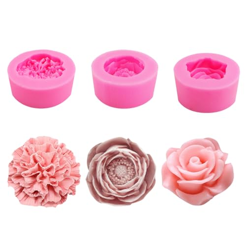 3 Stück Kerzen Formen Silikon Rosen Nelke Pfingstrose Silikonformen Gießformen Kerzen Kerzenformen zum Gießen Blumen 3D (Blume rose) von LongHoneySong