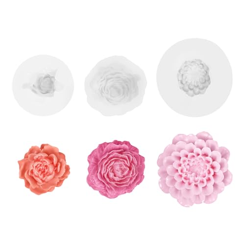 3 Stück Kerzen Formen Silikon Rosen Nelke Pfingstrose Silikonformen Gießformen Kerzen Kerzenformen zum Gießen Blumen 3D (Dahlie) von LongHoneySong