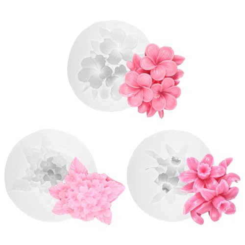 3 Stück Kerzen Formen Silikon Rosen Nelke Pfingstrose Silikonformen Gießformen Kerzen Kerzenformen zum Gießen Blumen 3D (Frangipani+Narzissen+Lila) von LongHoneySong