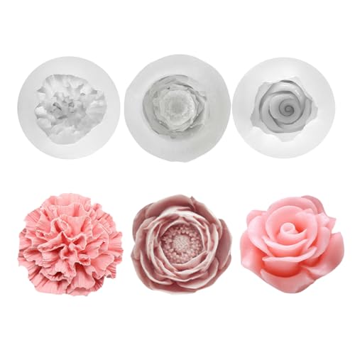 3 Stück Kerzen Formen Silikon Rosen Nelke Pfingstrose Silikonformen Gießformen Kerzen Kerzenformen zum Gießen Blumen 3D (Blume) von LongHoneySong
