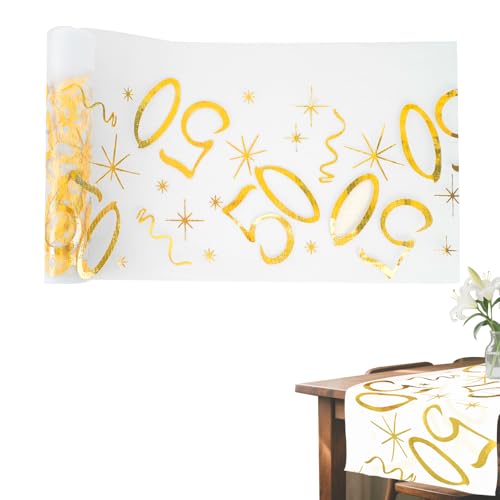 50 Geburtstag Deko Tischläufer Gold, 50 Geburtstag Mann/Frauen Tischdeko Goldene Hochzeit, 28cm X 10m Tischläufer, Tischband Goldene Hochzeit Deko(50) von LongHoneySong