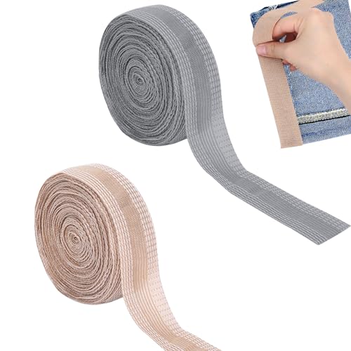 10m Saumband zum Aufbügeln Waschfest Hose Kürzen Ohne Nähen Saumband Selbstklebend Bügelband Nahtband zum Aufbügeln Bügelsaumband Umnähband zum Bügeln Bügelband für Kleidung (Grau+Beige) von LongHoneySong