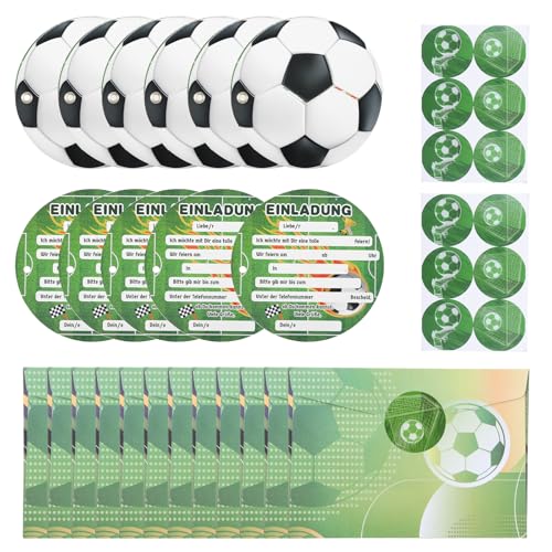 LongHoneySong 12er Fußball Einladungskarten, 12er Fussball sticker, 12er Umschläge, Einladung Kindergeburtstag Junge Fußballkarten, Einladungskarten Fussball, Fussball Geburtstag Party von LongHoneySong