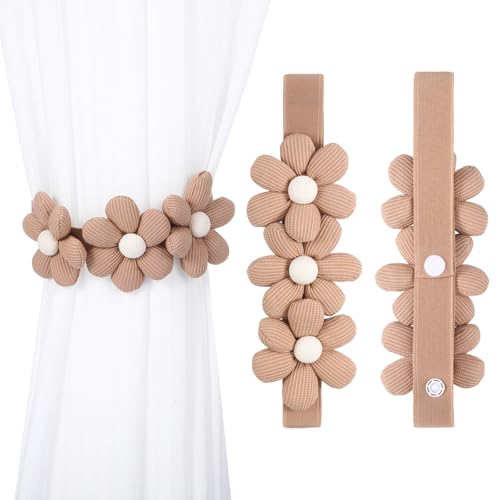LongHoneySong 2 Stück Vorhang Raffhalter, Kinderzimmer Gardinen Gardinenband, Gänseblümchen Deko, Blumen Vorhang-Raffhalter Deko für Kinderzimmer/Haus/Vorhang Kinderzimmer Mädchen (Braun) von LongHoneySong