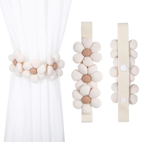 LongHoneySong 2 Stück Vorhang Raffhalter, Kinderzimmer Gardinen Gardinenband, Gänseblümchen Deko, Blumen Vorhang-Raffhalter Deko für Kinderzimmer/Haus/Vorhang Kinderzimmer Mädchen (Reis) von LongHoneySong