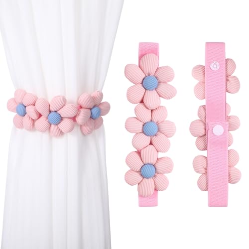 LongHoneySong 2 Stück Vorhang Raffhalter, Kinderzimmer Gardinen Gardinenband, Gänseblümchen Deko, Blumen Vorhang-Raffhalter Deko für Kinderzimmer/Haus/Vorhang Kinderzimmer Mädchen (Rosa) von LongHoneySong