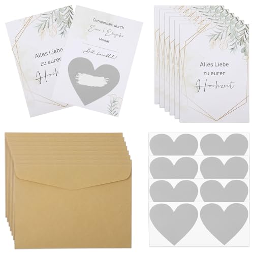 LongHoneySong 8 Sets Rubbelkarten Hochzeit, Rubbelkarten zum Selber Beschriften, Hochzeitsspiel für Das Brautpaar, DIY Rubbellose Grußkarten, Gutschein Rubbelkarte, Grußkarten für Hochzeit/Geburtstag von LongHoneySong