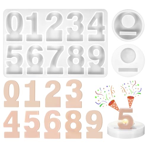 Silikonformen Gießformen Geburtstag Zahlen 0-9 Kerzenhalter mit 1-Loch Kerzenfuß, Silikonform Geburtstag, Gießform Geburtstag, Diy Kuchen Gießform, Zahlen Silikon Gießform (number+base) von LongHoneySong