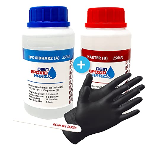 Epoxidharz mit Härter - RESIN ART | 1:1 Formel | 500ml | Kristallklar, UV-Schutz, Mittelviskos | im Set mit Handschuhe + Rührstab Epoxidharz mit Härter - RESIN ART | 1:1 Formel | 500ml | Kristallklar, UV-Schutz, Mittelviskos | im Set mit Handschuhe + Rührstab von Longfair
