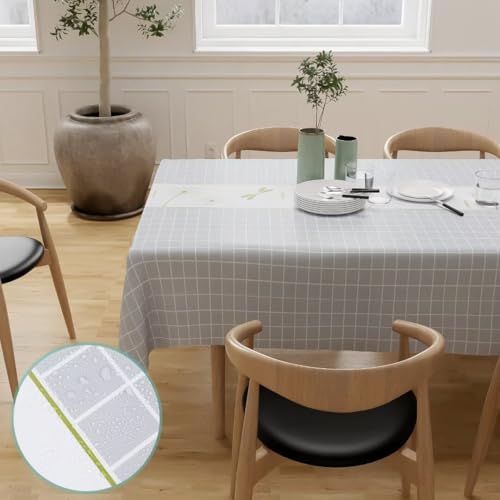 Longing Home Tischdecke Wachstuchtischdecke Wachstuch Abwaschbar Tischdecken wachstischdecke für Party,Tischtuch Outdoor,Esstisch, Abendessen,Couchtisch,Küche(Kariert - Hellgrau, 120 x 120 cm) von Longing Home