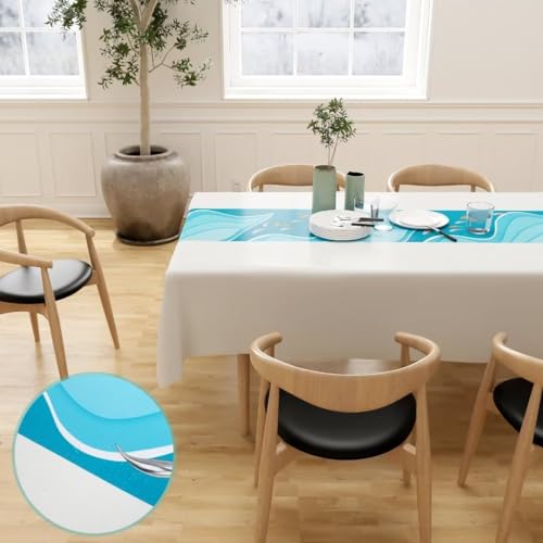 Longing Home Tischdecke Wachstuchtischdecke Wachstuch Abwaschbar Tischdecken wachstischdecke für Party,Tischtuch Outdoor,Esstisch, Abendessen,Couchtisch,Küche(Streamer-Weiß und Blau, 140 x 160 cm) von Longing Home