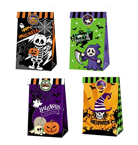 Longsing Halloween Candy Tasche Halloween Papiertüten Halloween Snacks Taschen Halloween Kekse Taschen 12er Pack, 4 Verschiedene Designs, 21,5 x 13,5 x 8 cm von Longsing