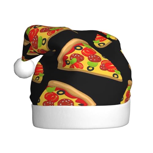 Longzehao Erwachsene Plüsch Deko Lecker Pizzadruck Druck Druck Weihnachtsmütze Uni Weihnachtsmann Mütze Weihnachtsaccessoires von Longzehao