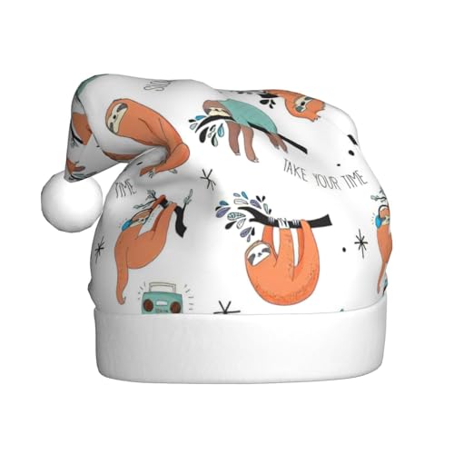 Longzehao Erwachsene Plüsch Dekorative Braune Faultier Druck Weihnachtsmütze, Uni Weihnachtsmann Weihnachten Claus Hut für Weihnachten Zubehör Longzehao Erwachsene Plüsch Dekorative Braune Faultier Druck Weihnachtsmütze, Uni Weihnachtsmann Weihnachten Claus Hut für Weihnachten Zubehör von Longzehao