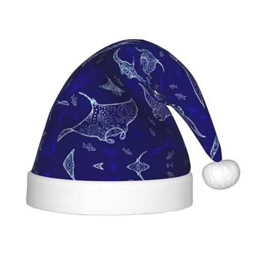 Longzehao Manta Ray und Fisch Druck Weihnachtsmütze für Kinder mit Plüschfell, Weihnachtsmützen für Silvester Party Supplies Longzehao Manta Ray und Fisch Druck Weihnachtsmütze für Kinder mit Plüschfell, Weihnachtsmützen für Silvester Party Supplies von Longzehao