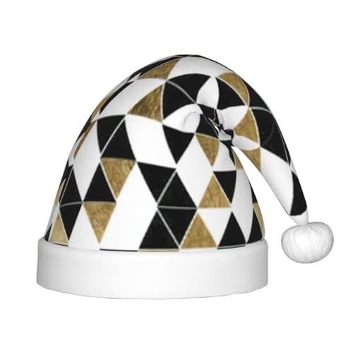 Longzehao Modische, moderne Weihnachtsmützen für Kinder mit Plüschfell, schwarz-weiß-goldenes Dreiecks-Druck, Weihnachtsmützen für Neujahrsparty Longzehao Modische, moderne Weihnachtsmützen für Kinder mit Plüschfell, schwarz-weiß-goldenes Dreiecks-Druck, Weihnachtsmützen für Neujahrsparty von Longzehao