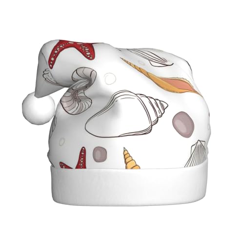 Longzehao Weihnachtsmütze für Erwachsene, Plüsch, dekorativ, Muschel, Seestern, Druck, Uni, Weihnachtsmannmütze für Weihnachtszubehör Longzehao Weihnachtsmütze für Erwachsene, Plüsch, dekorativ, Muschel, Seestern, Druck, Uni, Weihnachtsmannmütze für Weihnachtszubehör von Longzehao