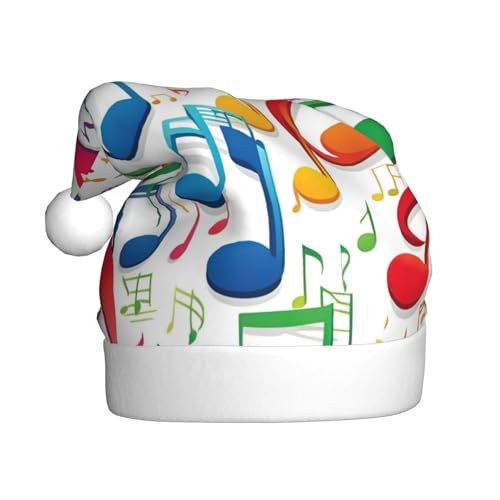 Longzehao Weihnachtsmütze für Erwachsene, Plüsch, dekorativ, bunte Musiknoten, 1 Druck, Uni, Weihnachtsmannmütze für Weihnachtszubehör von Longzehao