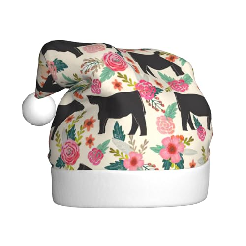 Longzehao Weihnachtsmütze für Erwachsene, Plüsch, dekorativ, rosafarbene Blume, Steer Cows, Rinder, Druck, Uni, Weihnachtsmannmütze für Weihnachtszubehör Longzehao Weihnachtsmütze für Erwachsene, Plüsch, dekorativ, rosafarbene Blume, Steer Cows, Rinder, Druck, Uni, Weihnachtsmannmütze für Weihnachtszubehör von Longzehao