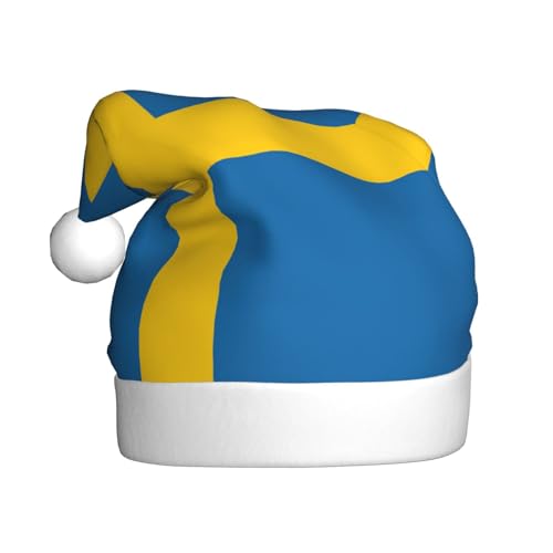 Longzehao Weihnachtsmütze für Erwachsene, Plüsch, dekorativ, schwedische Flagge, Druck, Uni, Weihnachtsmannmütze für Weihnachtszubehör Longzehao Weihnachtsmütze für Erwachsene, Plüsch, dekorativ, schwedische Flagge, Druck, Uni, Weihnachtsmannmütze für Weihnachtszubehör von Longzehao