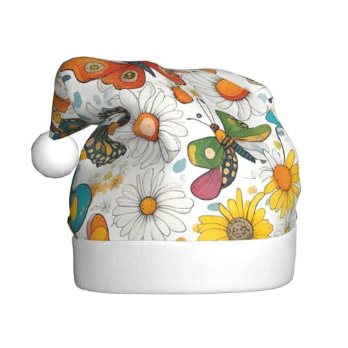 Longzehao Weihnachtsmütze für Erwachsene, Plüsch, dekorativer Schmetterlings-Gänseblümchen-Druck, Uni, Weihnachtsmannmütze für Weihnachtszubehör Longzehao Weihnachtsmütze für Erwachsene, Plüsch, dekorativer Schmetterlings-Gänseblümchen-Druck, Uni, Weihnachtsmannmütze für Weihnachtszubehör von Longzehao