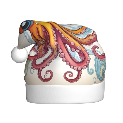 Longzehao Weihnachtsmütze für Erwachsene, Plüsch, dekorativer Tintenfisch-Druck, Uni, Weihnachtsmannmütze für Weihnachtszubehör Longzehao Weihnachtsmütze für Erwachsene, Plüsch, dekorativer Tintenfisch-Druck, Uni, Weihnachtsmannmütze für Weihnachtszubehör von Longzehao