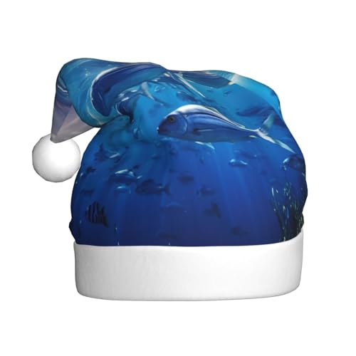 Longzehao Weihnachtsmütze für Erwachsene, blauer Ozean, Unterwasserfisch, Weihnachtsmannmütze, Uni, für Weihnachtszubehör Longzehao Weihnachtsmütze für Erwachsene, blauer Ozean, Unterwasserfisch, Weihnachtsmannmütze, Uni, für Weihnachtszubehör von Longzehao
