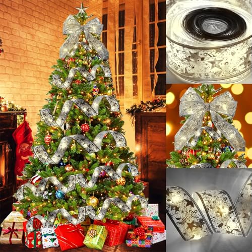 Longzhuo Weihnachtsband Lichter, 10m 100 LED Glänzende Bänder Lichter, Weihnachtsdeko, Weihnachtsband Lichterkette mit Warmes Licht für Christbaumschmuck, Hochzeiten, festliche Dekorationen (Silber) Longzhuo Weihnachtsband Lichter, 10m 100 LED Glänzende Bänder Lichter, Weihnachtsdeko, Weihnachtsband Lichterkette mit Warmes Licht für Christbaumschmuck, Hochzeiten, festliche Dekorationen (Silber) von Longzhuo