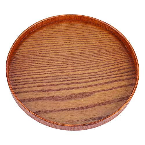 Rundes Bambus-Serviertablett, Rundes Naturholz-Serviertablett Holzteller Tee Food Server Geschirr Wassertrinkplatte(diameter 33cm) von Longzhuo