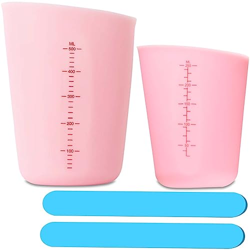 2 Stück Messbecher aus Silikon+2 Stück Rührstab aus Silikon,250/500ml Messbecher Epoxidharz Mischbecher,für Epoxidharz Gießformen (Rosa) von Lonimia