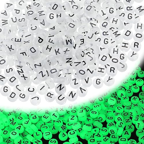 800pcs Buchstabenperlen, Buchstabenperlen zum Auffädeln Nachtleuchtend Mix 4x7mm, Nachtleuchtende Buchstaben Perlen für DIY-Schmuck und DIY-Projekte (Nachtleuchtend Schwarz) (Luminous A) von Lonimia