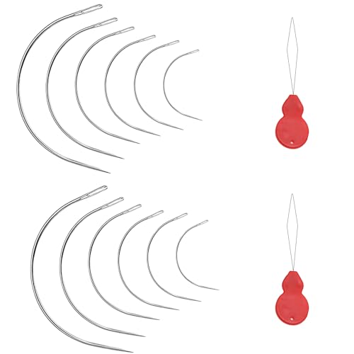 Ledernadel Sattlergarn Ledernadeln，12 Stück C Form Gebogene Nadeln mit 2 Stück Nadeleinfädler, gebogene nadeln dünn, für Stile Nähnadeln Leder Nähgarn Handstichwerkzeuge, Ledernähen Teppich. von Lonimia