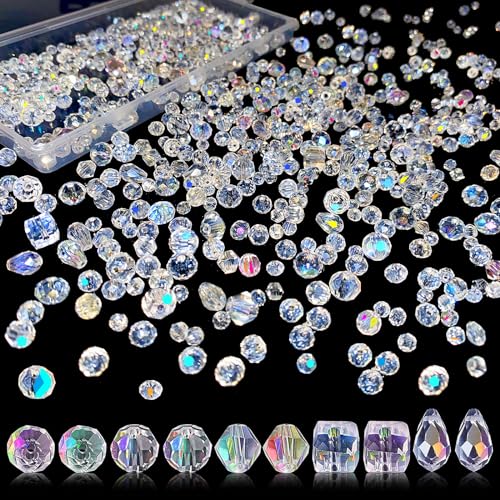 Perlen Zum Auffädeln, 600 Stück 5 Stile Kristall Perlen Glänzend Perlen zum Auffädeln Perlen, Glasperlen zum Auffädelnfür Basteln Schmuckherstellung, DIY Halsketten, Armbänder, Ohrringe von Lonimia