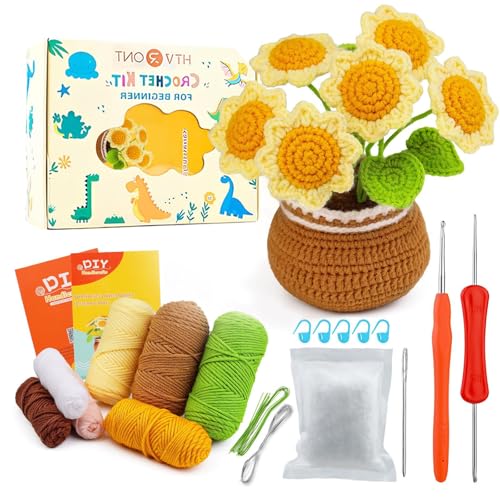 Lonsien Häkeln für Anfänger Sonnenblume Häkelset Kinder Komplett Stricken für Anfänger Set Amigurumi set für Kinder Erwachsene DIY mit Häkelnadeln Garn mit Schritt-für-Schritt Videoanleitungen von Lonsien