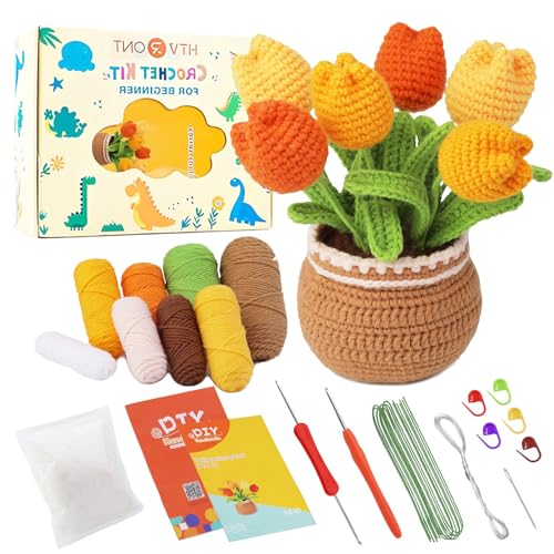 Lonsien Häkelset Kinder Tulpen Häkeln für Anfänger Komplett Amigurumi set Stricken für Anfänger Set für Kinder Erwachsene DIY mit Häkelnadeln Garn mit Schritt-für-Schritt Videoanleitungen von Lonsien