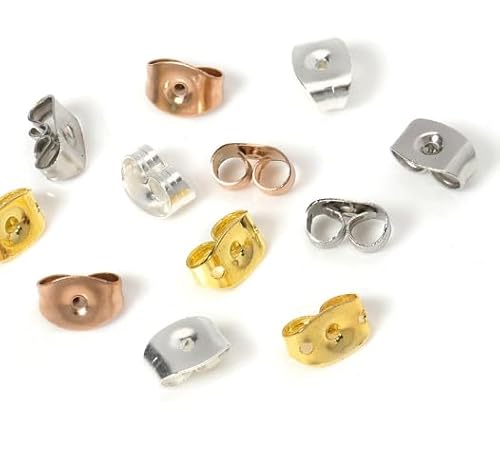 Lonwiner 100 Stück Ohrstecker Verschluss, Edelstahl Silber Butterfly Schnalle Ohrblockade Ohrring Stecker Ohrsteckerverschluss Sichere Ohrverschlüsse, Silber von Lonwiner