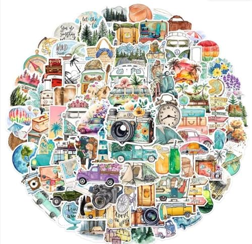 Lonwiner 100 Stück Reiseaufkleber, Kreatives Dekorationsmaterial Sticker für Reisetagebücher Hochwertige Druckqualität Klebezettel für Koffer von Lonwiner
