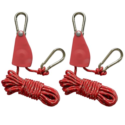 Lonwiner 2 Stück Einstellbare Seil Seilhaken Rat, Sonnensegel Spanner Flaschenzug Sonnensegel Flaschenzug mit Seilbremse, Rot von Lonwiner