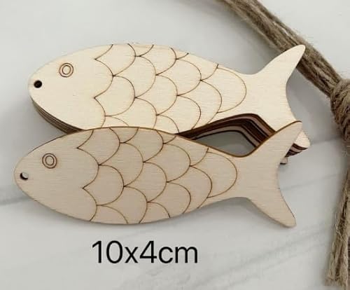 Lonwiner 24 Stück Holzausschnitte in Fischform zum Selbermachen, Holzfiguren zum Bemalen Holzfische Deko Unbearbeitetes Holz in Fischform von Lonwiner