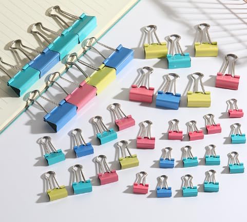 Lonwiner 40 Stück Foldback Klammern Bunt, Binder Clips Aktenklammern Metall Klammern Foldback Klammern für Büro Dokumentenklammern von Lonwiner