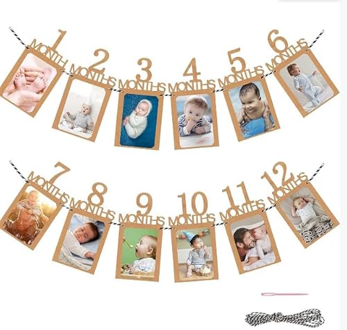 Lonwiner Foto Banner 1 Geburtstag für 1 bis 12 Monate Baby, 1 Geburtstag Mädchen Geburtstags deko Mädchen Hängende Wanddekoration, Roségold von Lonwiner