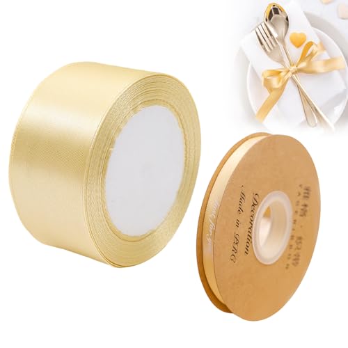 Lonwiner Geschenkband, hellgoldfarben, 22 m x 40 mm, 10 mm auf Englisch, Satinband, Geschenkband für Hochzeit, für Weihnachten, Taufe, Geburtstag, Hochzeitsdekoration (LightGold) von Lonwiner