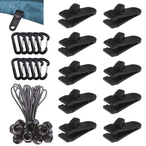 Lonwiner Set mit 30 Stück Planenclips, 10 Stück Klemmen für Plane, Klemme, Verriegelung, 10 Stück Elastiche Seil pro Tenda in Nylon, 10 Stück Karabiner, für Zelte, Decken, Markisen, Banner Lonwiner Set mit 30 Stück Planenclips, 10 Stück Klemmen für Plane, Klemme, Verriegelung, 10 Stück Elastiche Seil pro Tenda in Nylon, 10 Stück Karabiner, für Zelte, Decken, Markisen, Banner von Lonwiner