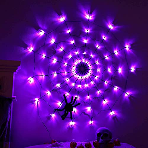 Halloween Spinnennetz Lichter 120 LEDs 8 Modes Lichterketten 1Meter Durchmesser Wasserdichte Netzlichter Decor für Haushof Garten Indoor Outdoor von LooHome