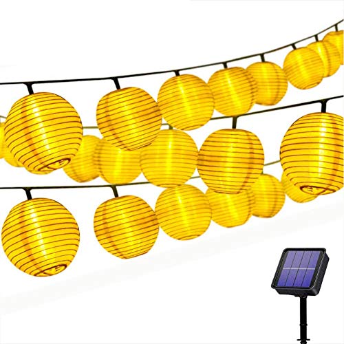 Solar Lichterkette Lampions 30er LEDs 6 Meter Außen Lichterkette Laterne, Solarbetrieben Warmweiß Wasserfest Dekoration für Garten Balkon Terrasse von LooHome
