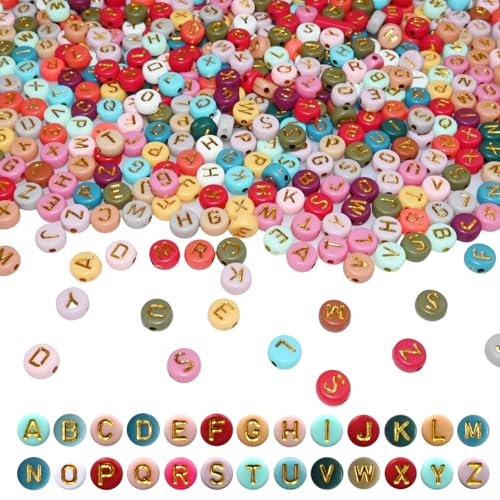 Amaney 1000 Stück 4 x 7 mm runde Buchstaben-Perlen, buntes Acryl mit goldfarbenem Buchstaben-Alphabet für Schmuckherstellung Amaney 1000 Stück 4 x 7 mm runde Buchstaben-Perlen, buntes Acryl mit goldfarbenem Buchstaben-Alphabet für Schmuckherstellung von Looconi