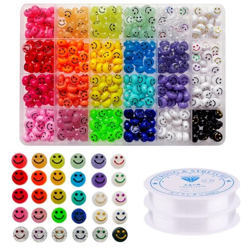 Looconi Acrylperlen mit Smiley-Gesicht, 480 Stück, 24 Farben, mit dehnbarer Armbandschnur für Schmuck, Armbänder, Ohrringe, Halsketten, Bastelset für Handyanhänger Looconi Acrylperlen mit Smiley-Gesicht, 480 Stück, 24 Farben, mit dehnbarer Armbandschnur für Schmuck, Armbänder, Ohrringe, Halsketten, Bastelset für Handyanhänger von Looconi